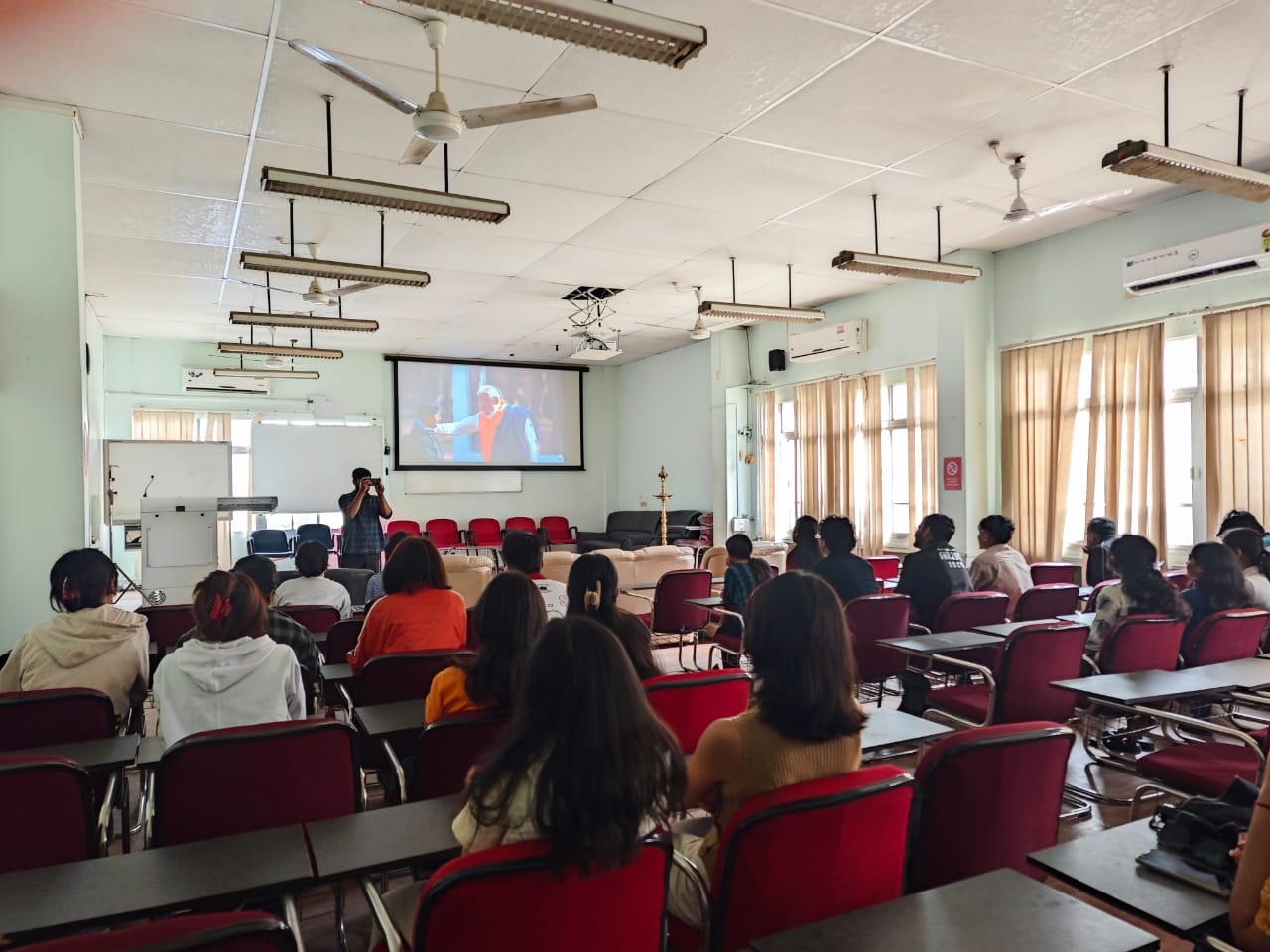 A gathering of B Tech Final year students of Department of AE was arranged for live telecast of Pariksha pe charcha, 2025.